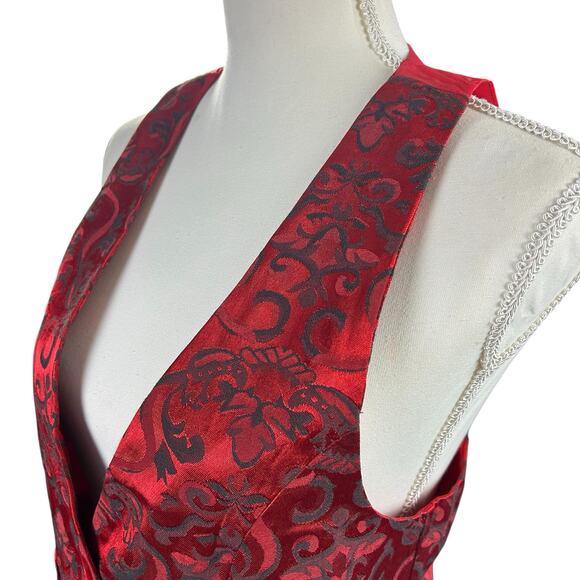 Design by Olivia Vest Women Size Large Red Jacquard Paisley 3 Button Waistcoat - Picture 2 of 12